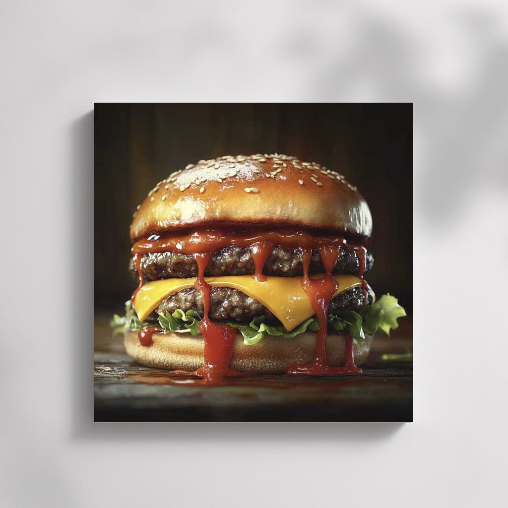 Burger Temptation: A Juicy Gourmet Masterpiece on Your Wall