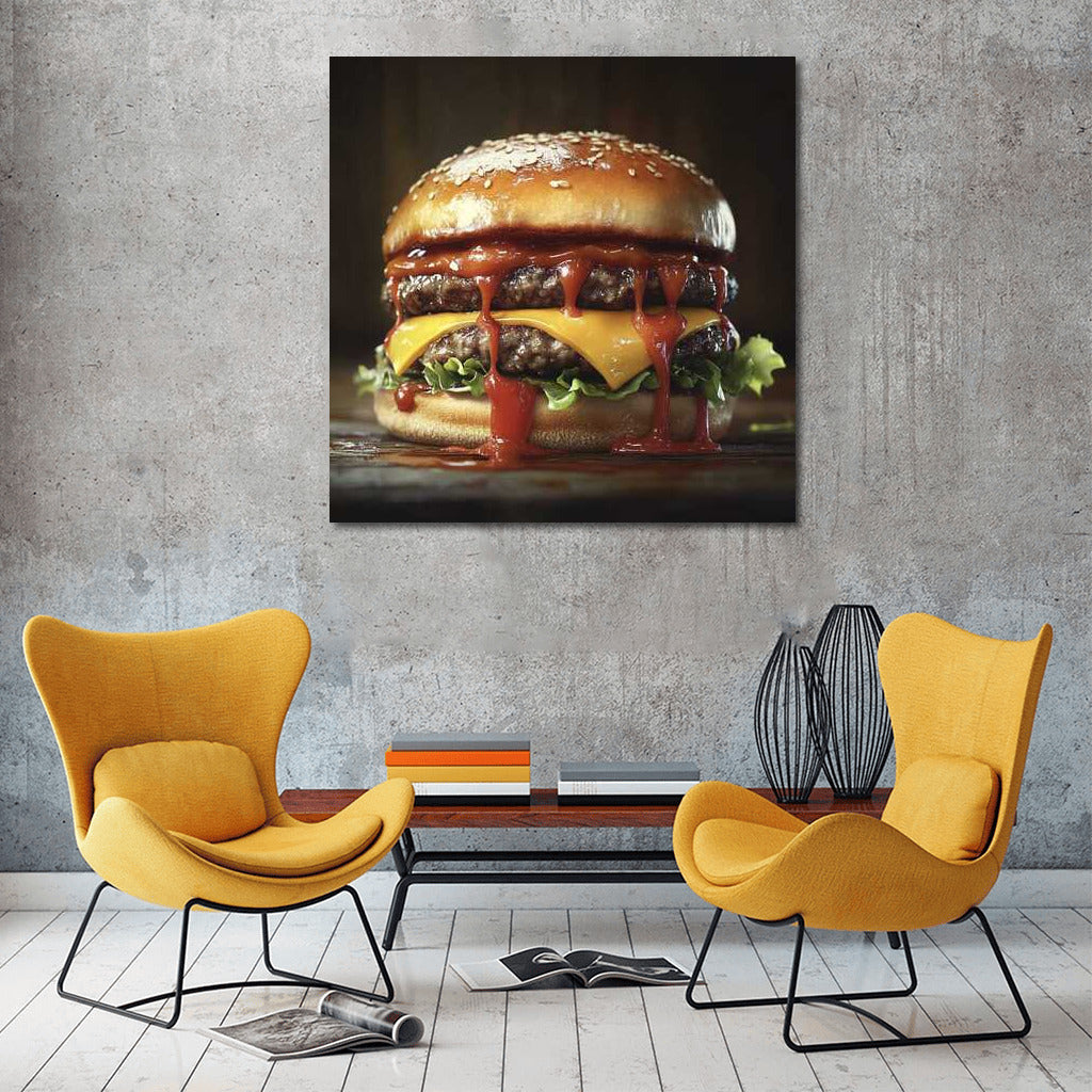 Burger Temptation: A Juicy Gourmet Masterpiece on Your Wall