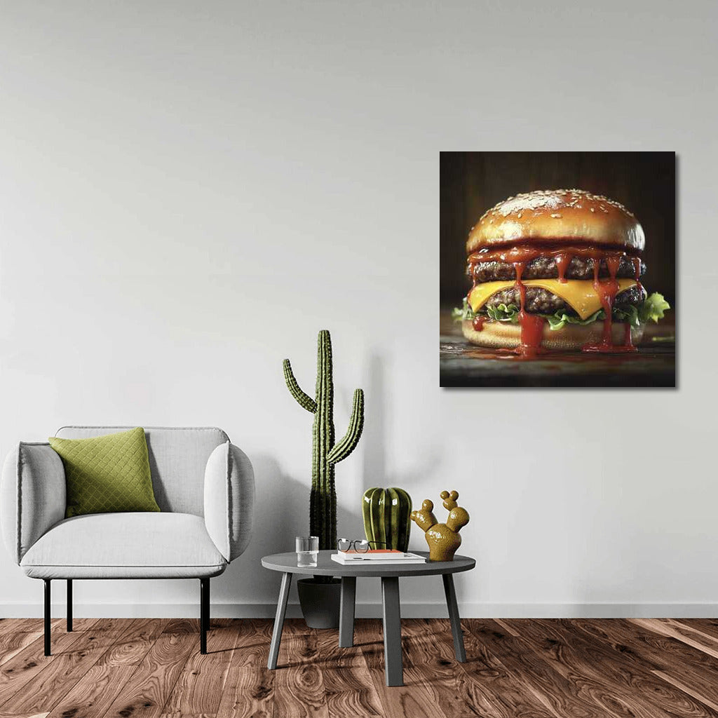 Burger Temptation: A Juicy Gourmet Masterpiece on Your Wall
