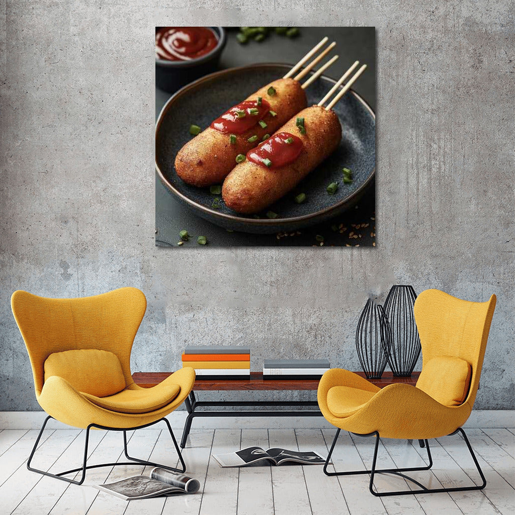 Juicy Corndogs with Ketchup: Appetizing Decor for Your Home
