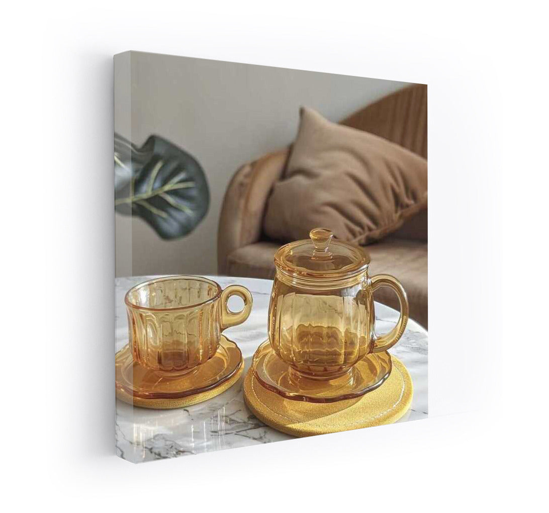 Sophisticated Comfort: Glass Tea Set with Lemon Tart