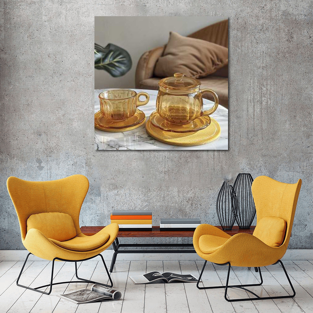 Sophisticated Comfort: Glass Tea Set with Lemon Tart