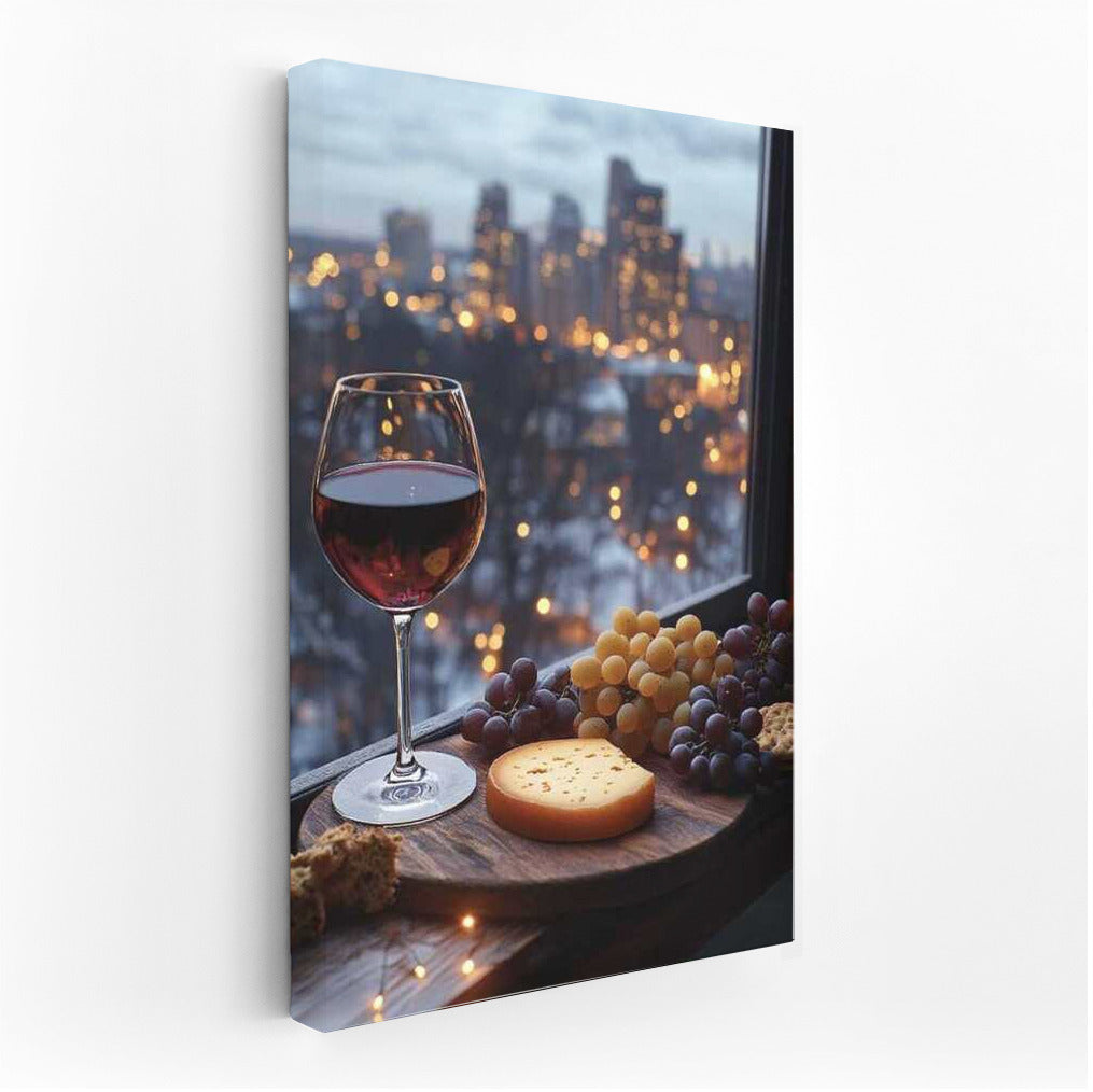 Cozy Evening: Cheese, Grapes and a Glass of Wine