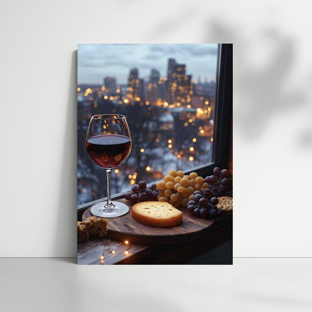 Cozy Evening: Cheese, Grapes and a Glass of Wine