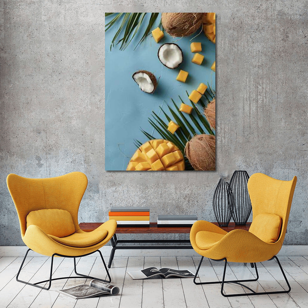 Tropical Waltz: Coconut and Mango on a Colourful Table
