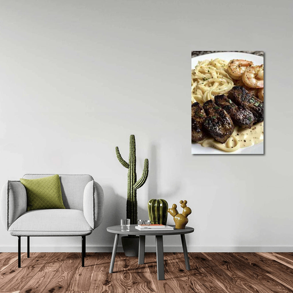Gastronomic Symphony: Pasta Alfredo with Shrimp and Steak