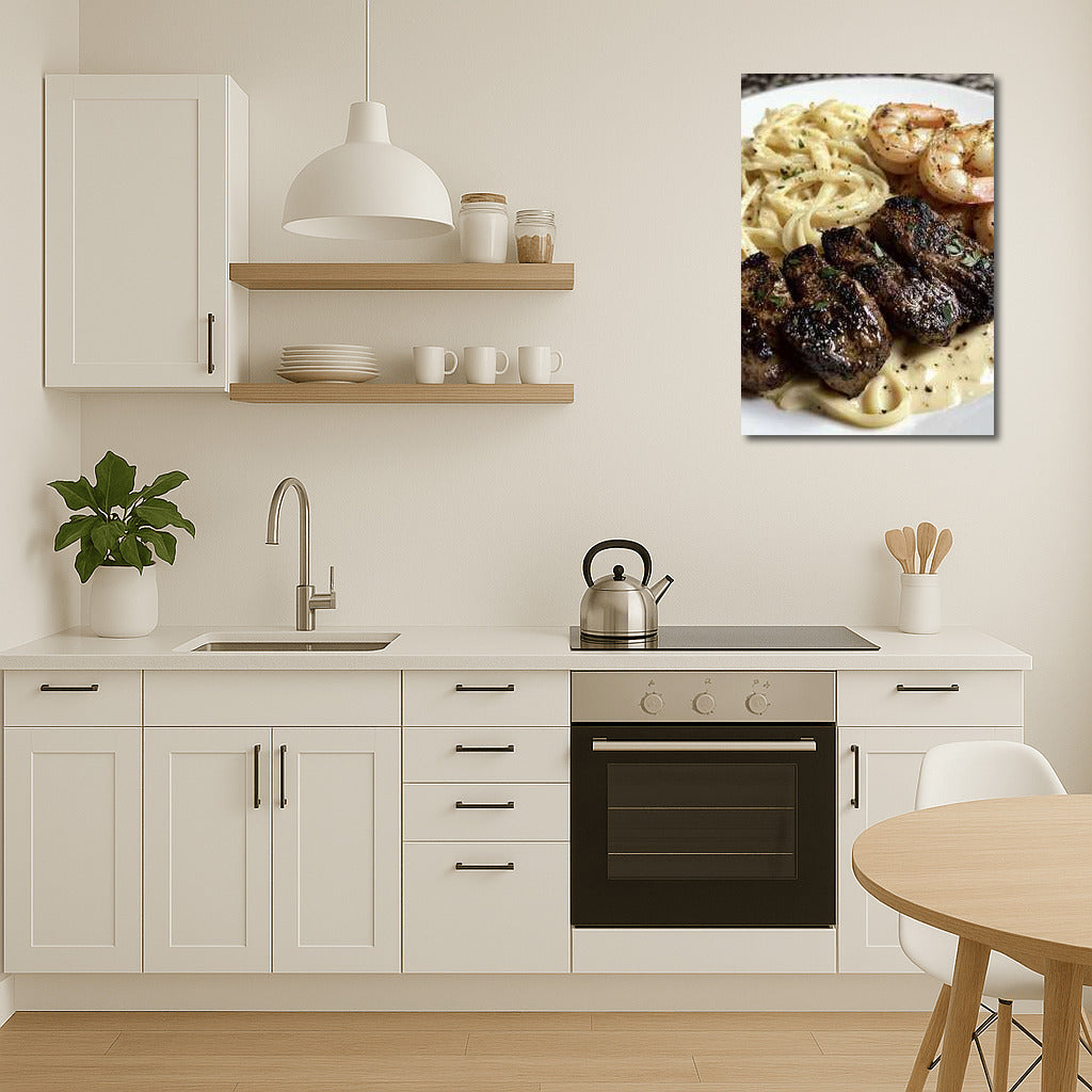 Gastronomic Symphony: Pasta Alfredo with Shrimp and Steak