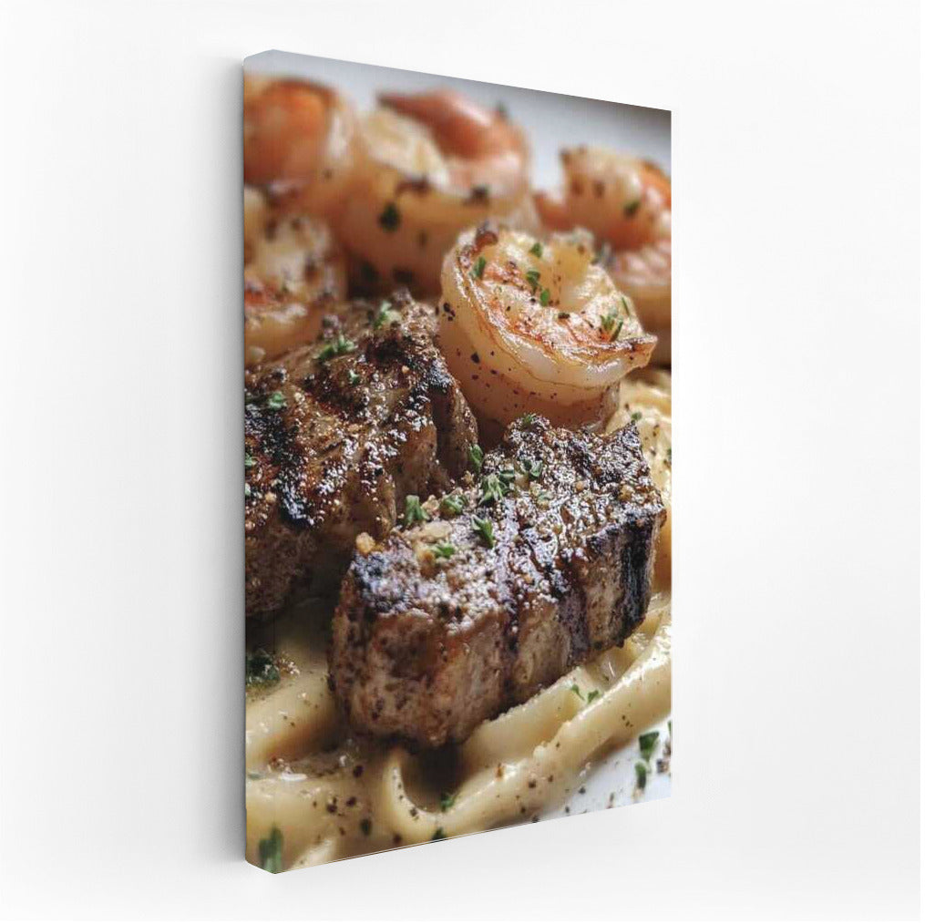 Gastronomic Symphony: Shrimp and Meat on Pasta