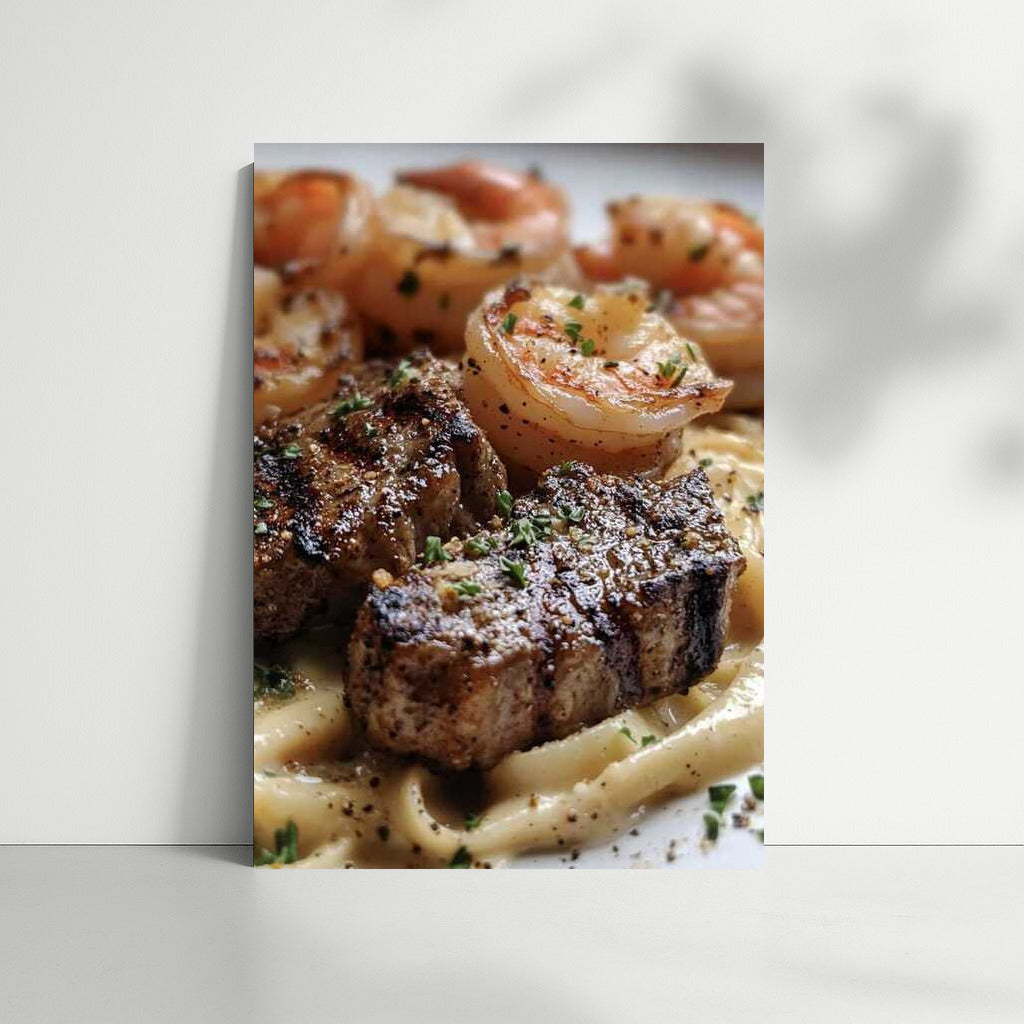 Gastronomic Symphony: Shrimp and Meat on Pasta