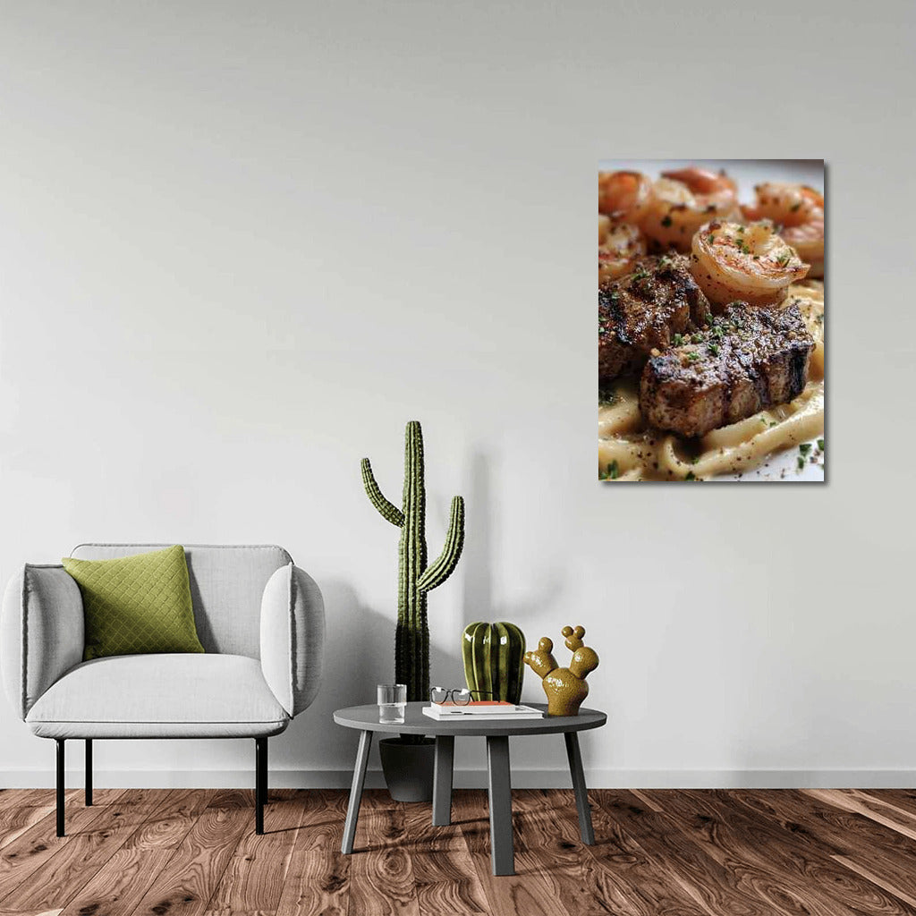 Gastronomic Symphony: Shrimp and Meat on Pasta