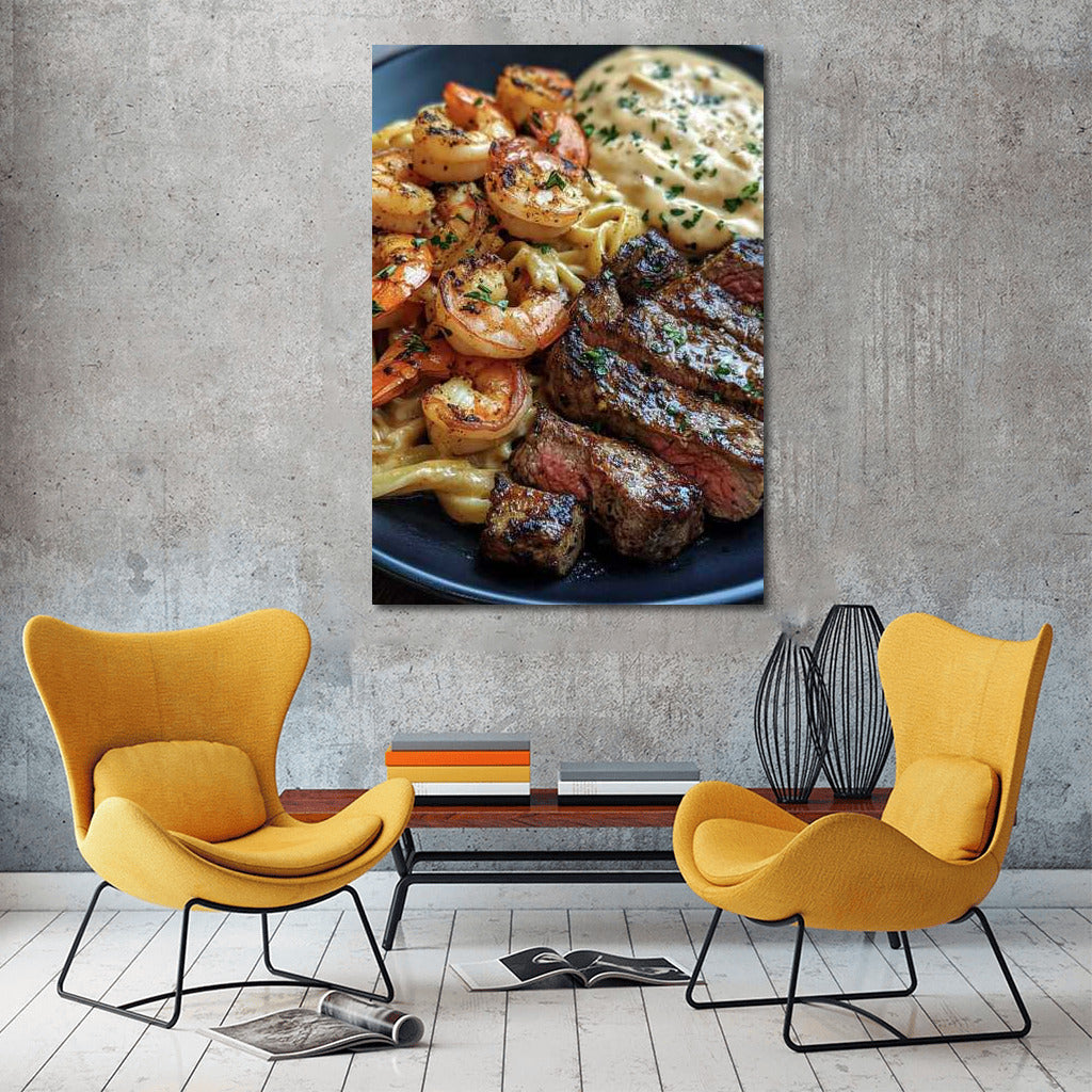 Gourmet Symphony: Shrimp, Steak and Pasta