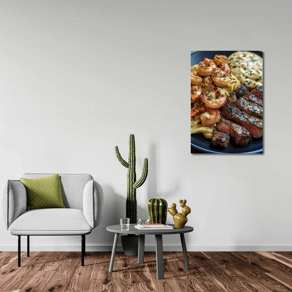 Gourmet Symphony: Shrimp, Steak and Pasta