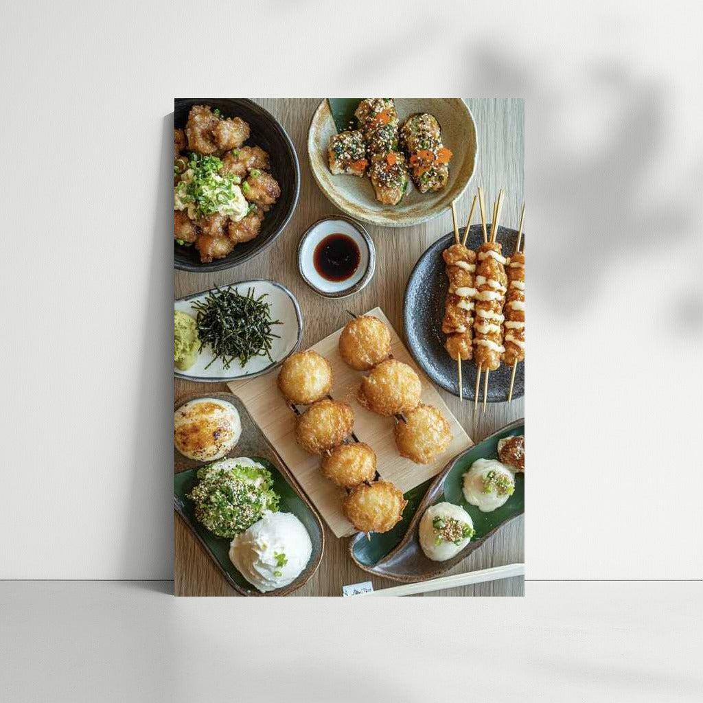 Japanese Delights: Chicken Skewers, Takoyaki and Rolls