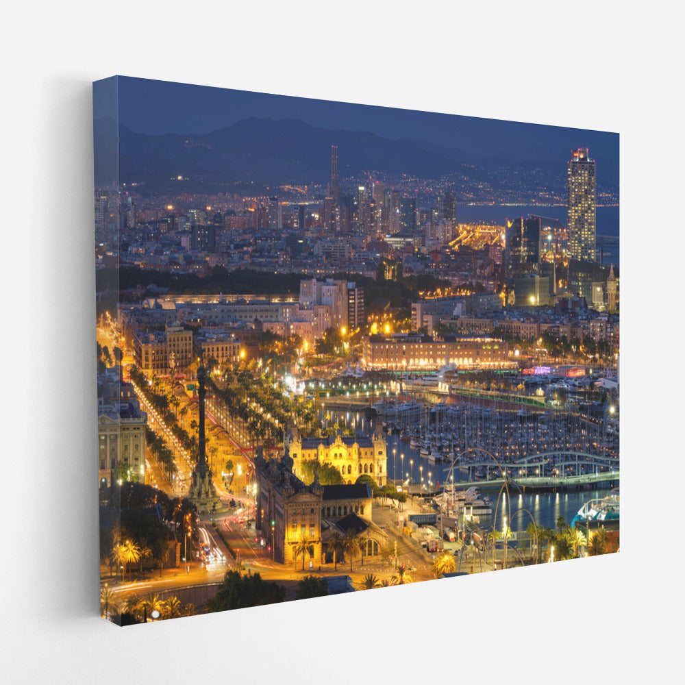 Barcelona Glows at Night: City Skyline in Lights