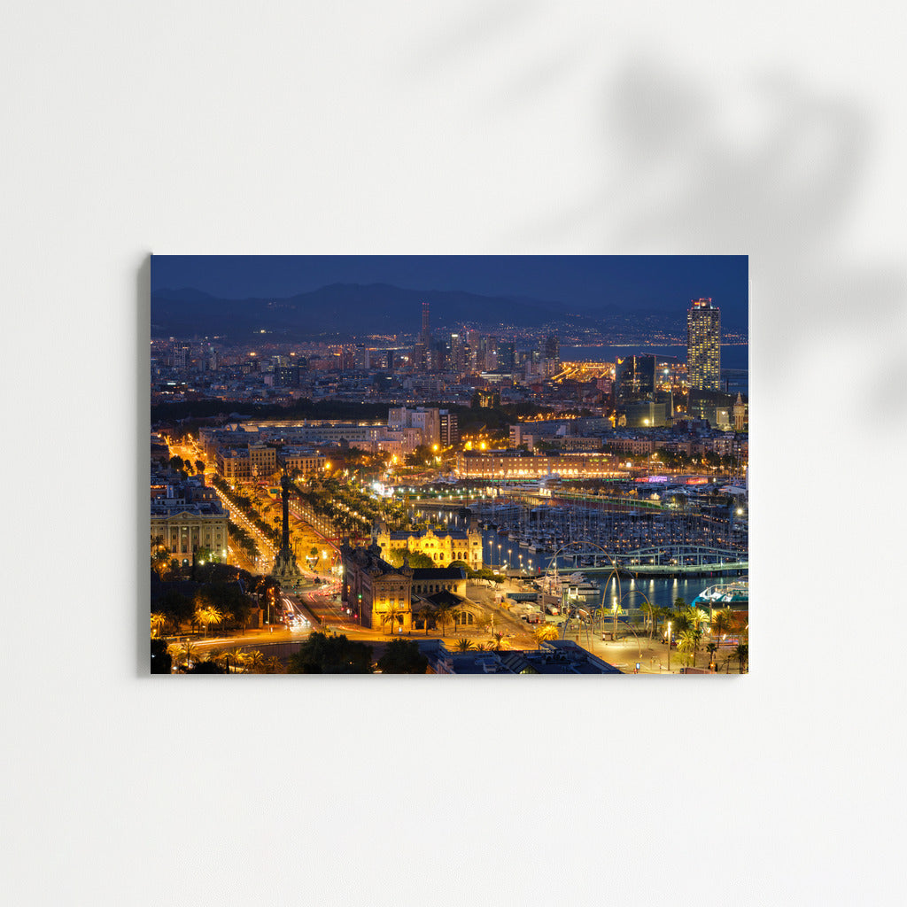 Barcelona Glows at Night: City Skyline in Lights