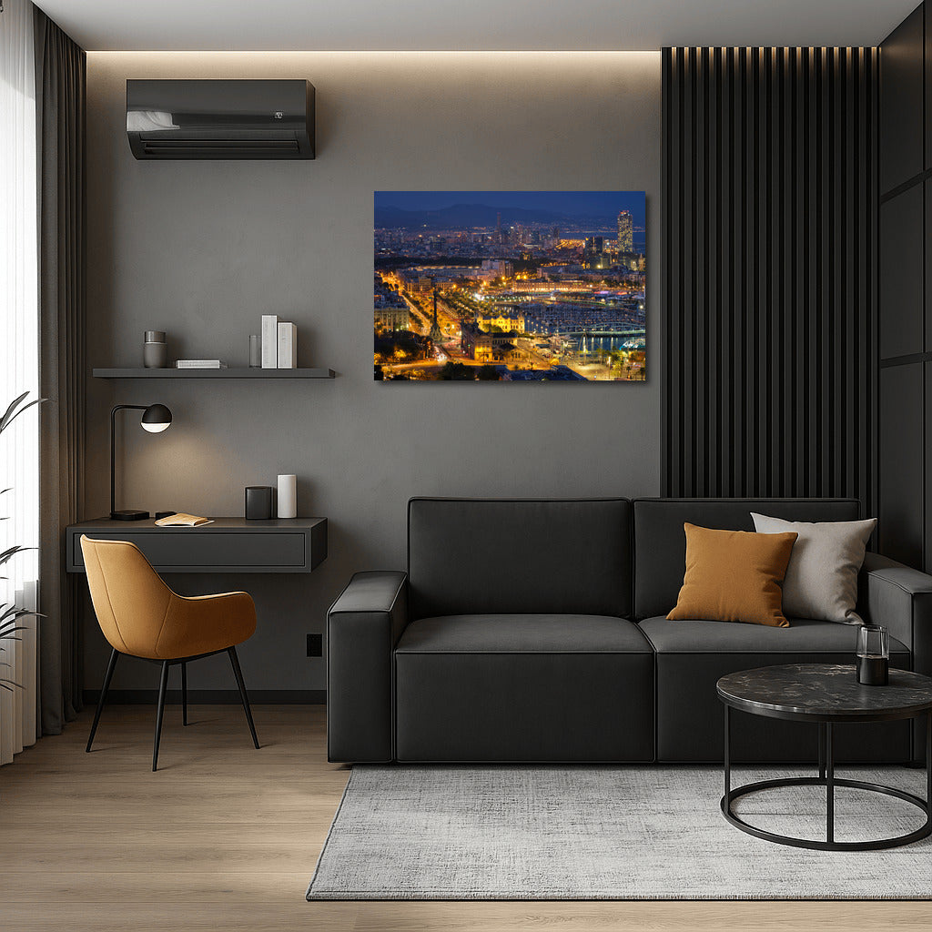 Barcelona Glows at Night: City Skyline in Lights