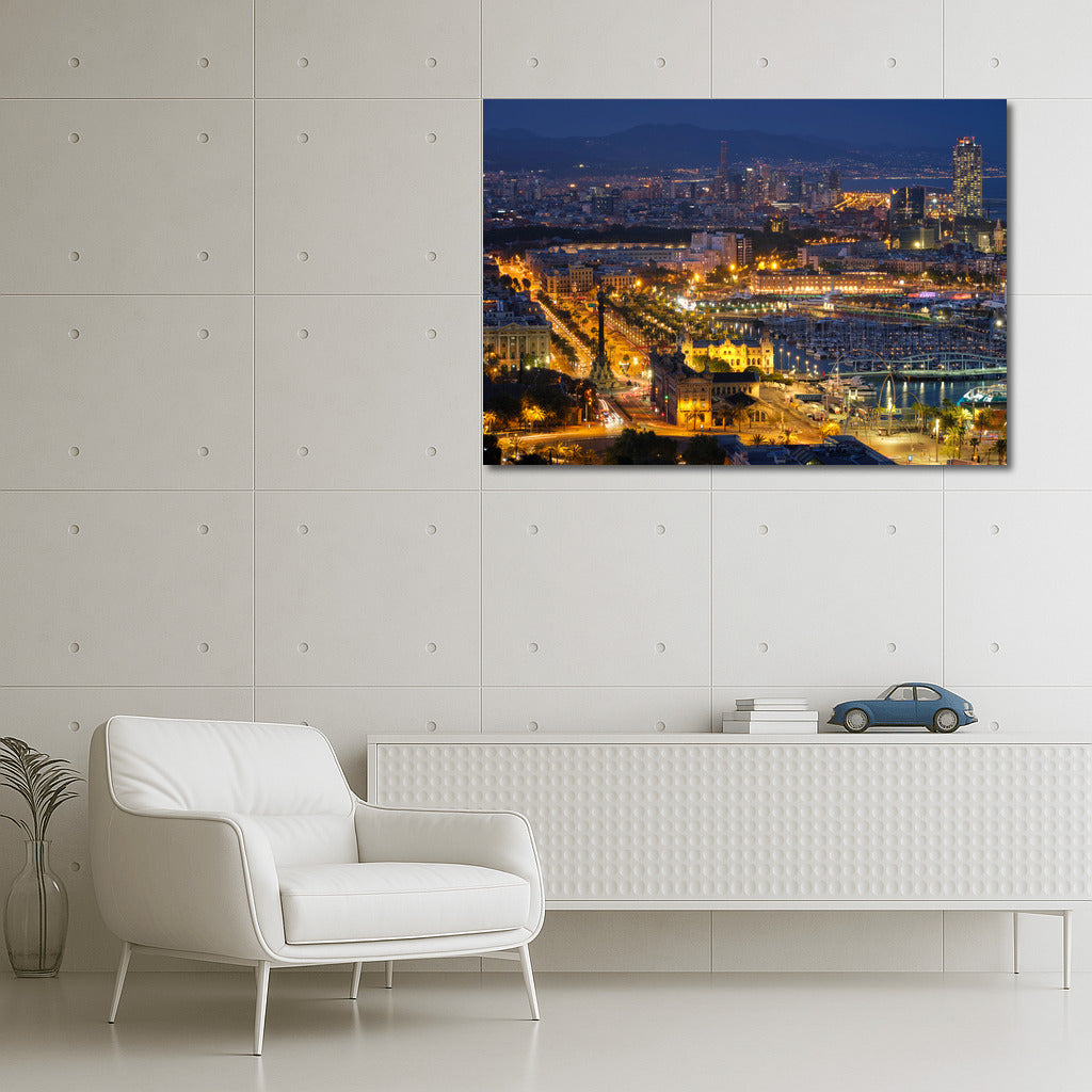 Barcelona Glows at Night: City Skyline in Lights