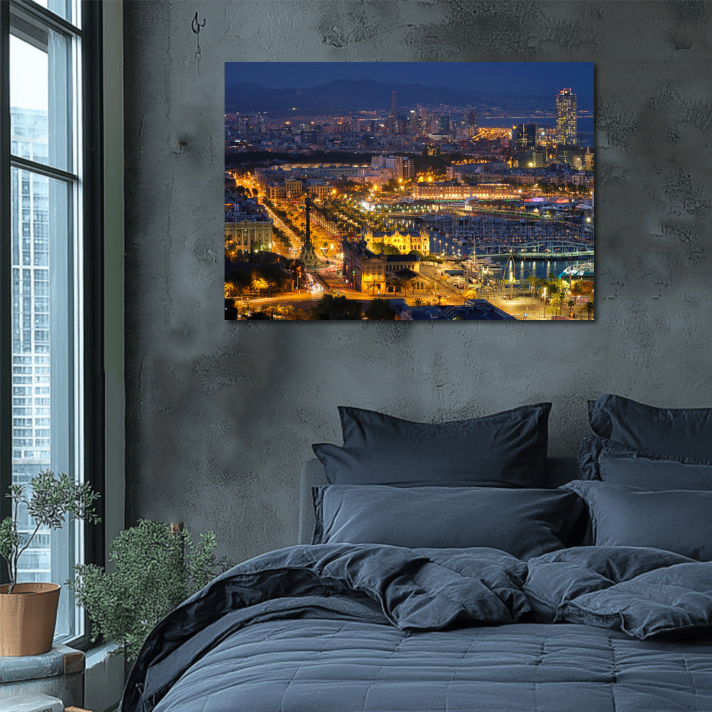 Barcelona Glows at Night: City Skyline in Lights