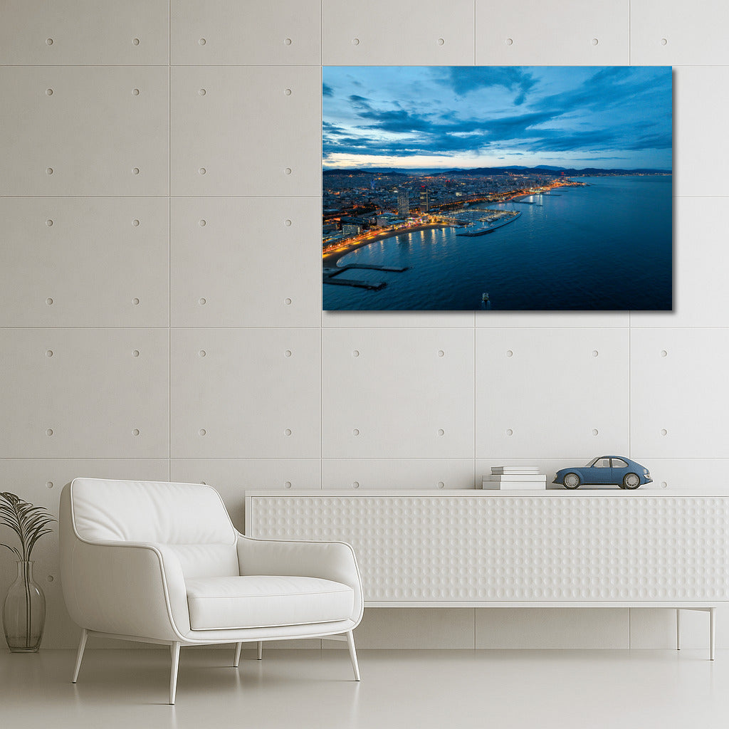 Twilight Barcelona: City Skylines and Sea Surface