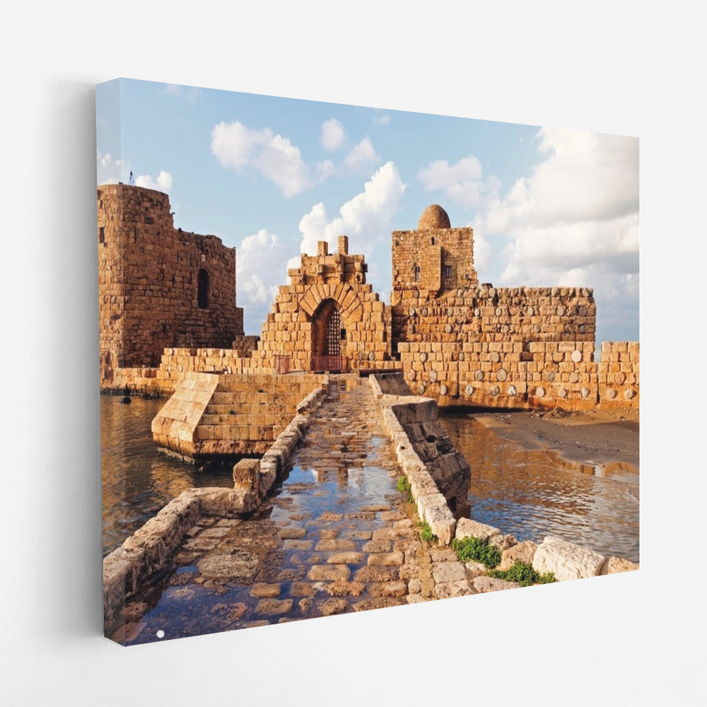 Ancient Beirut Castle: Blue Sky and Sea Surface