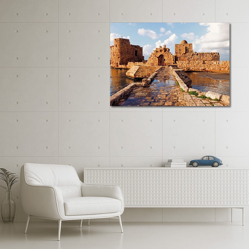 Ancient Beirut Castle: Blue Sky and Sea Surface