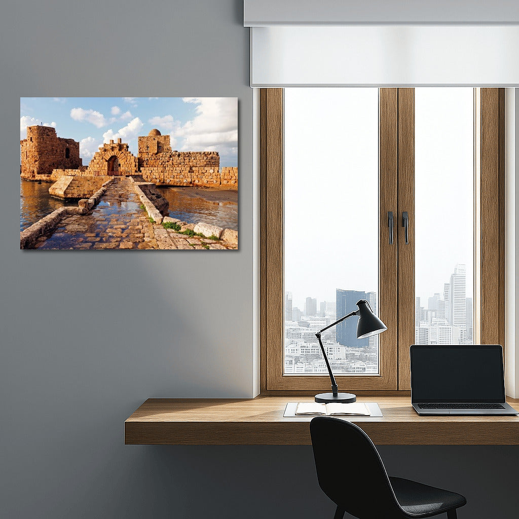 Ancient Beirut Castle: Blue Sky and Sea Surface