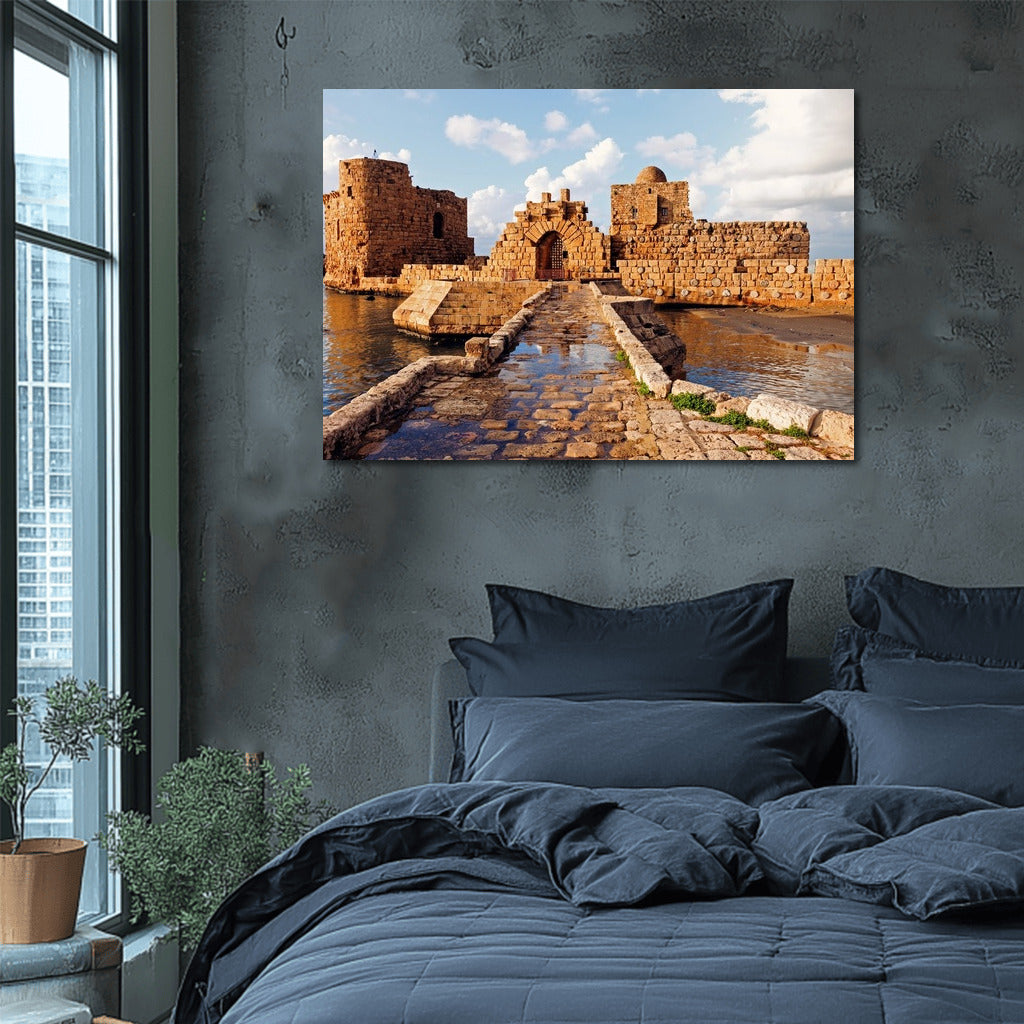 Ancient Beirut Castle: Blue Sky and Sea Surface