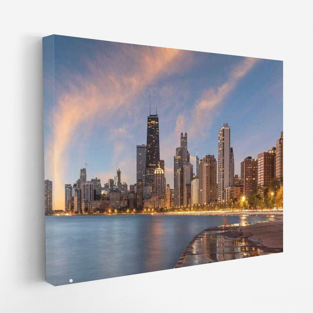 Evening Charm of Chicago: City of Lights and Clouds