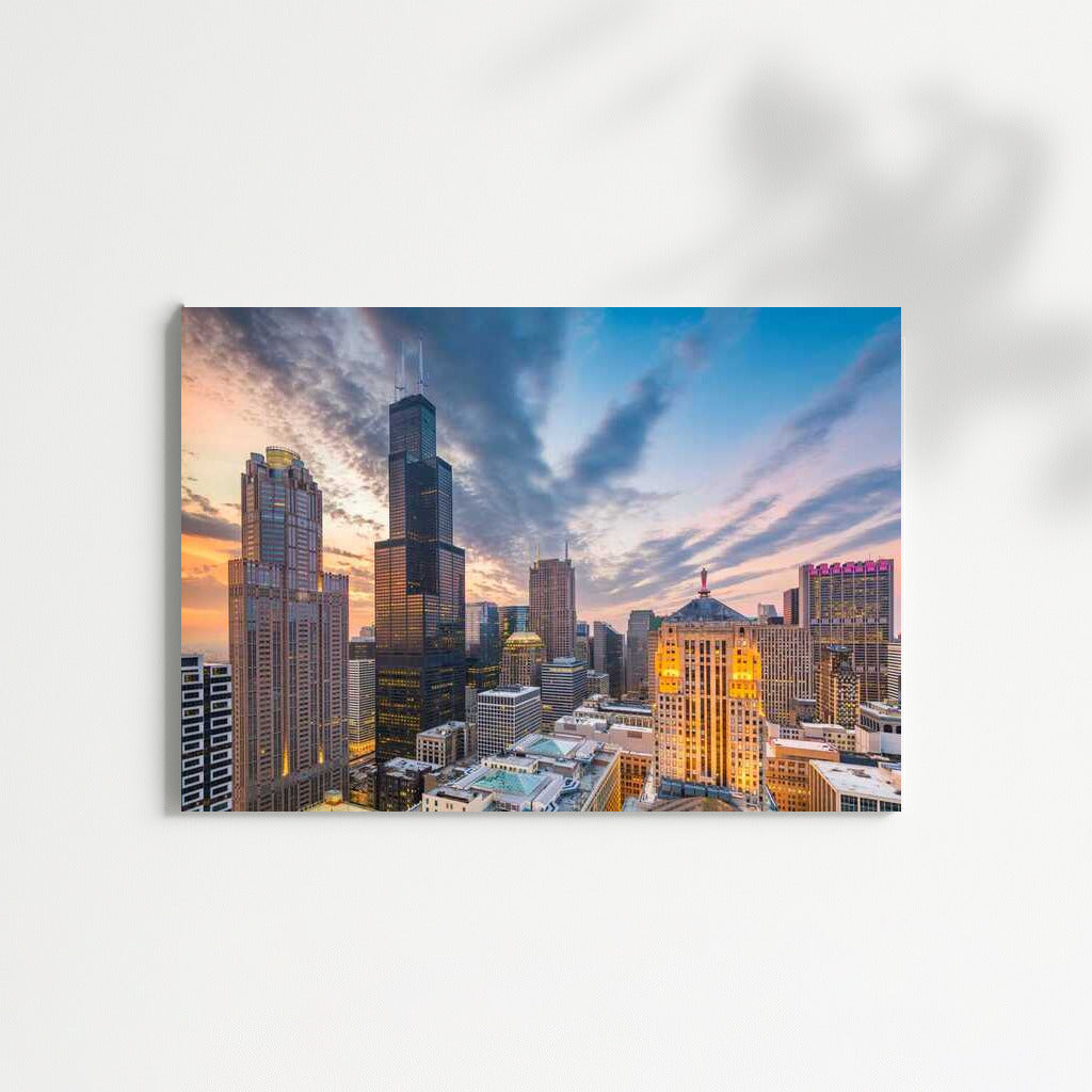 Chicago Sunset Glow: Skyscrapers and Urban Atmosphere