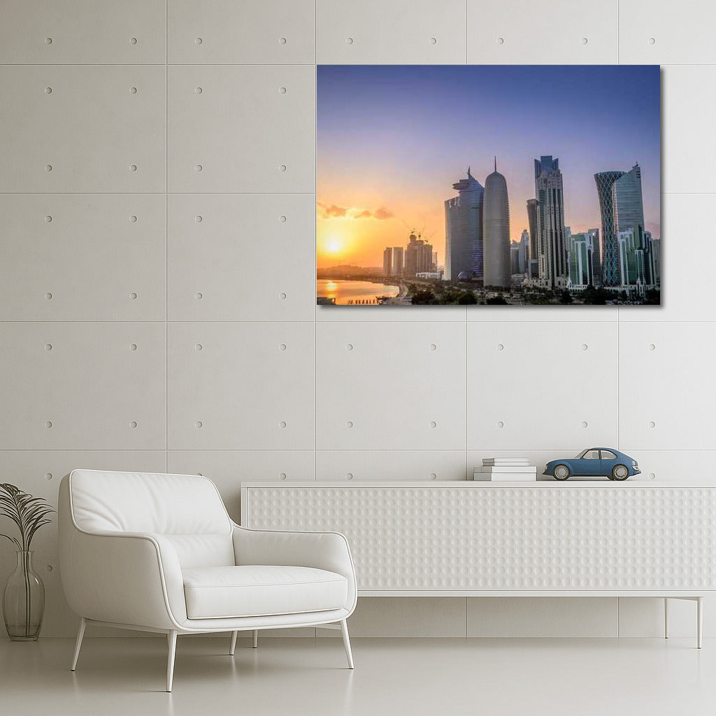 Sunset Symphony: Doha Skyline in the Evening Lights