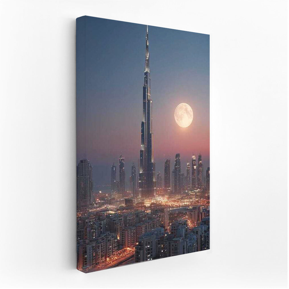 Lunar Dubai: Skyscraper Glows in the Night