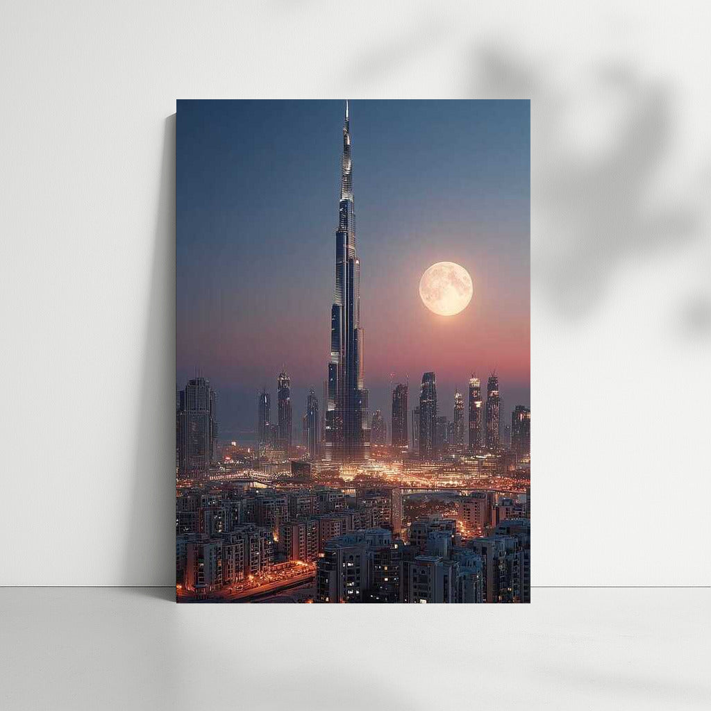 Lunar Dubai: Skyscraper Glows in the Night