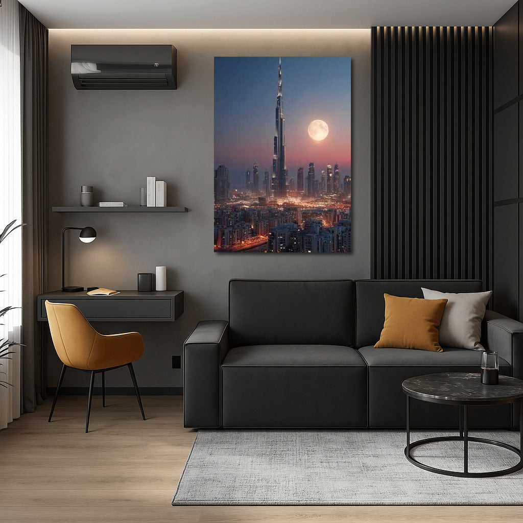 Lunar Dubai: Skyscraper Glows in the Night