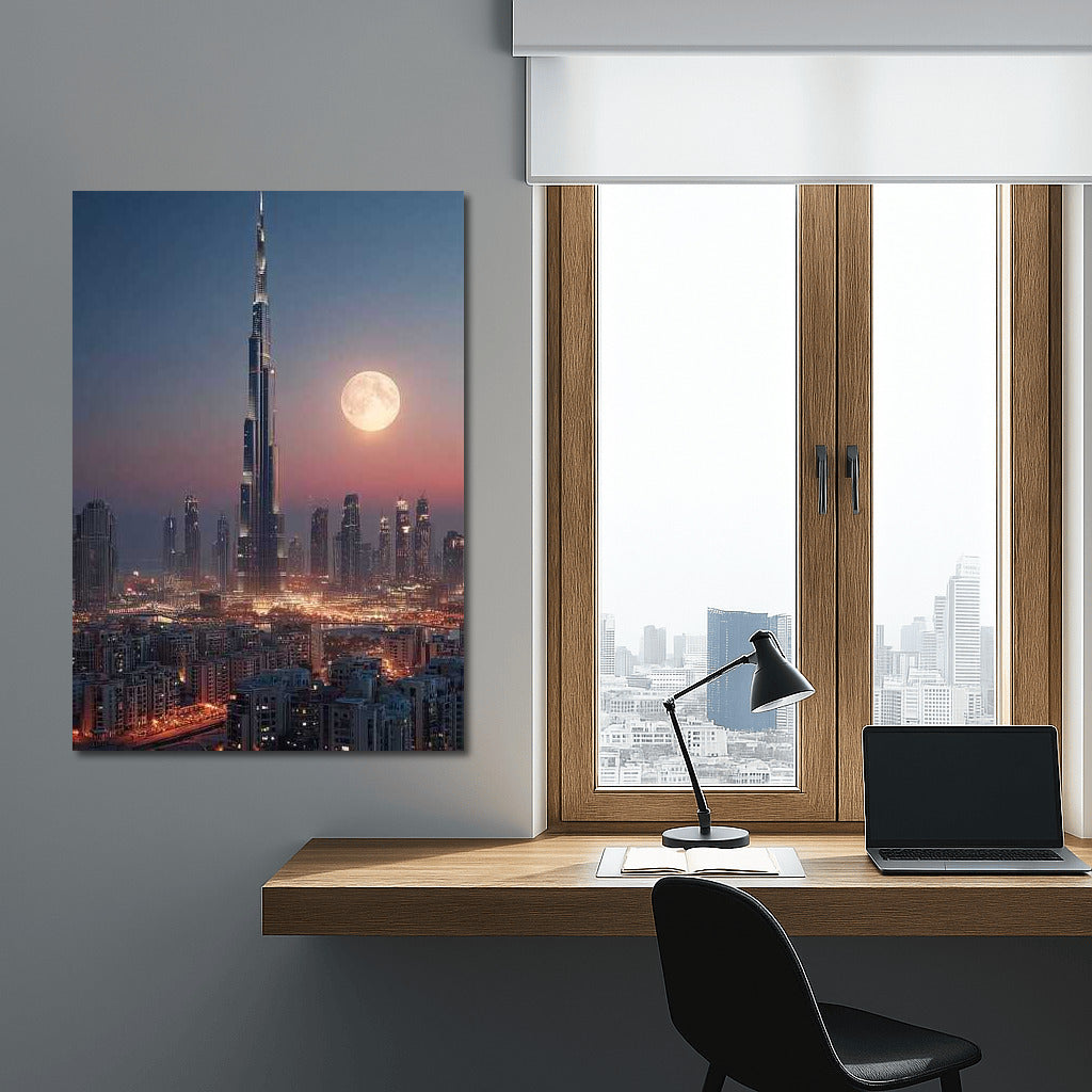 Lunar Dubai: Skyscraper Glows in the Night