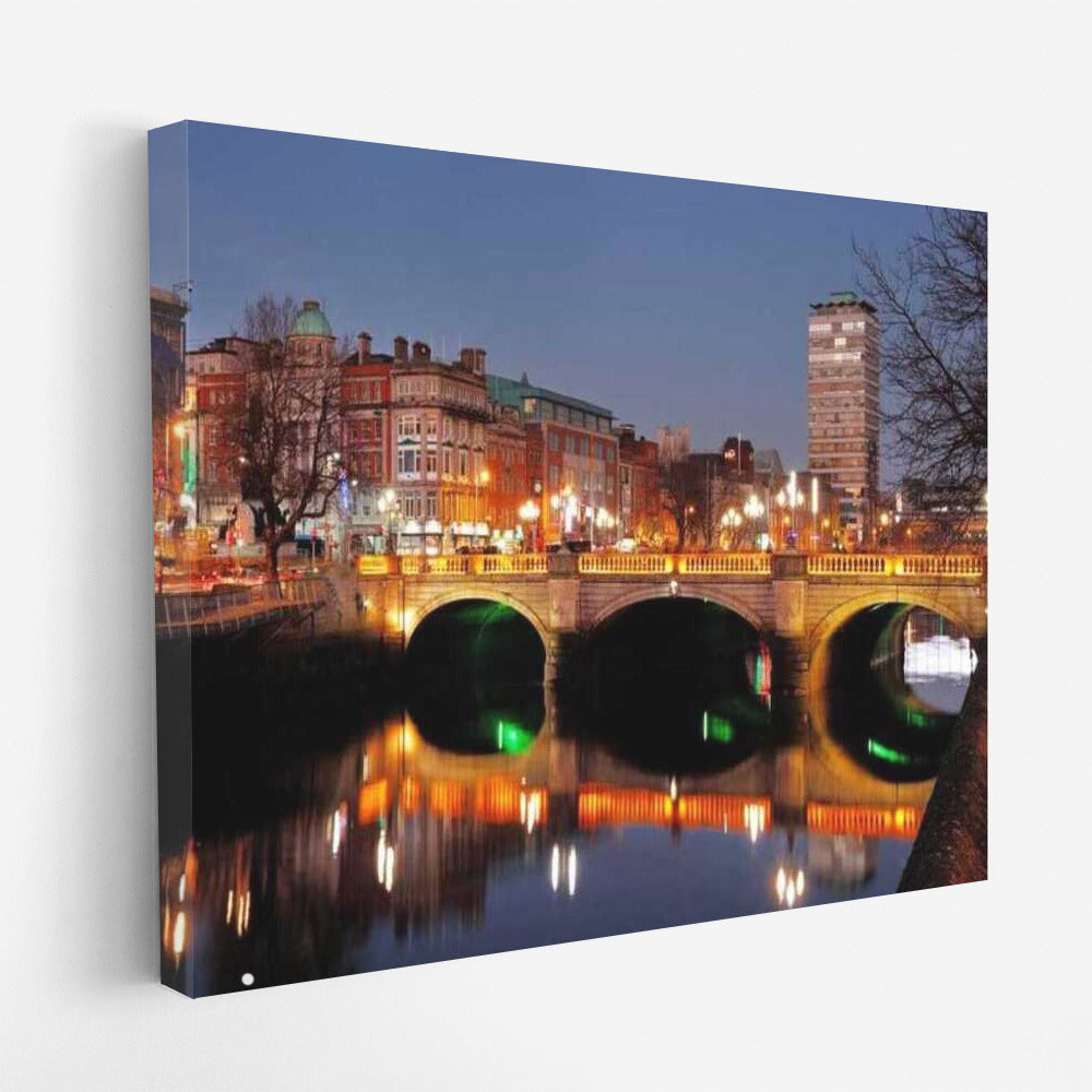 Dublin Evening Lights: Reflections of Bridges and City Lights