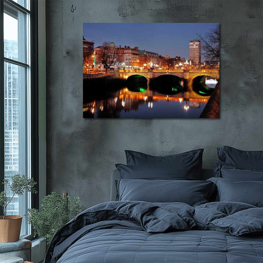 Dublin Evening Lights: Reflections of Bridges and City Lights