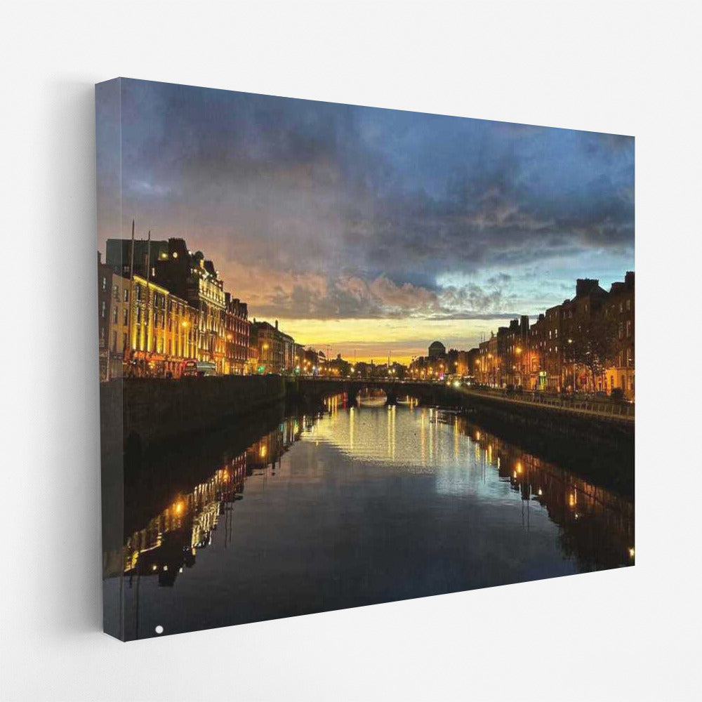 Dublin Evening Lights: City Silhouettes and Light Reflections