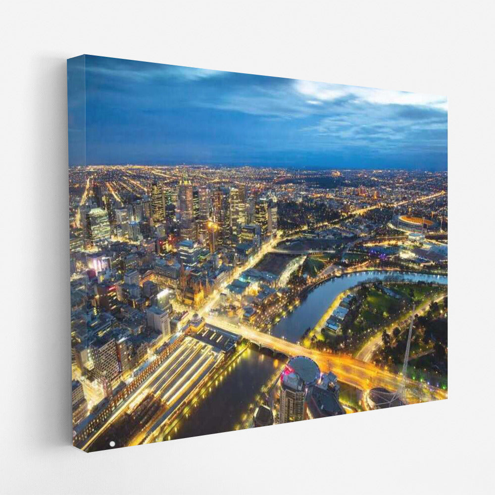 Melbourne Night Glow: Cityscapes Skylines Panorama