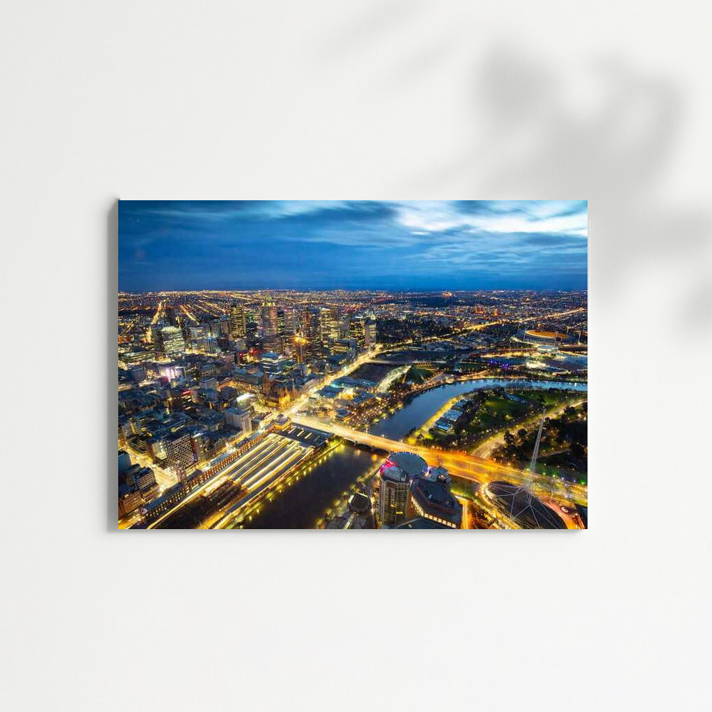 Melbourne Night Glow: Cityscapes Skylines Panorama