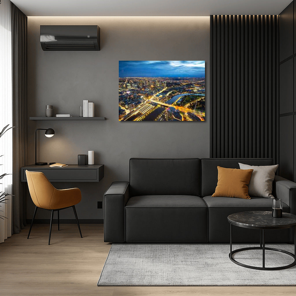 Melbourne Night Glow: Cityscapes Skylines Panorama