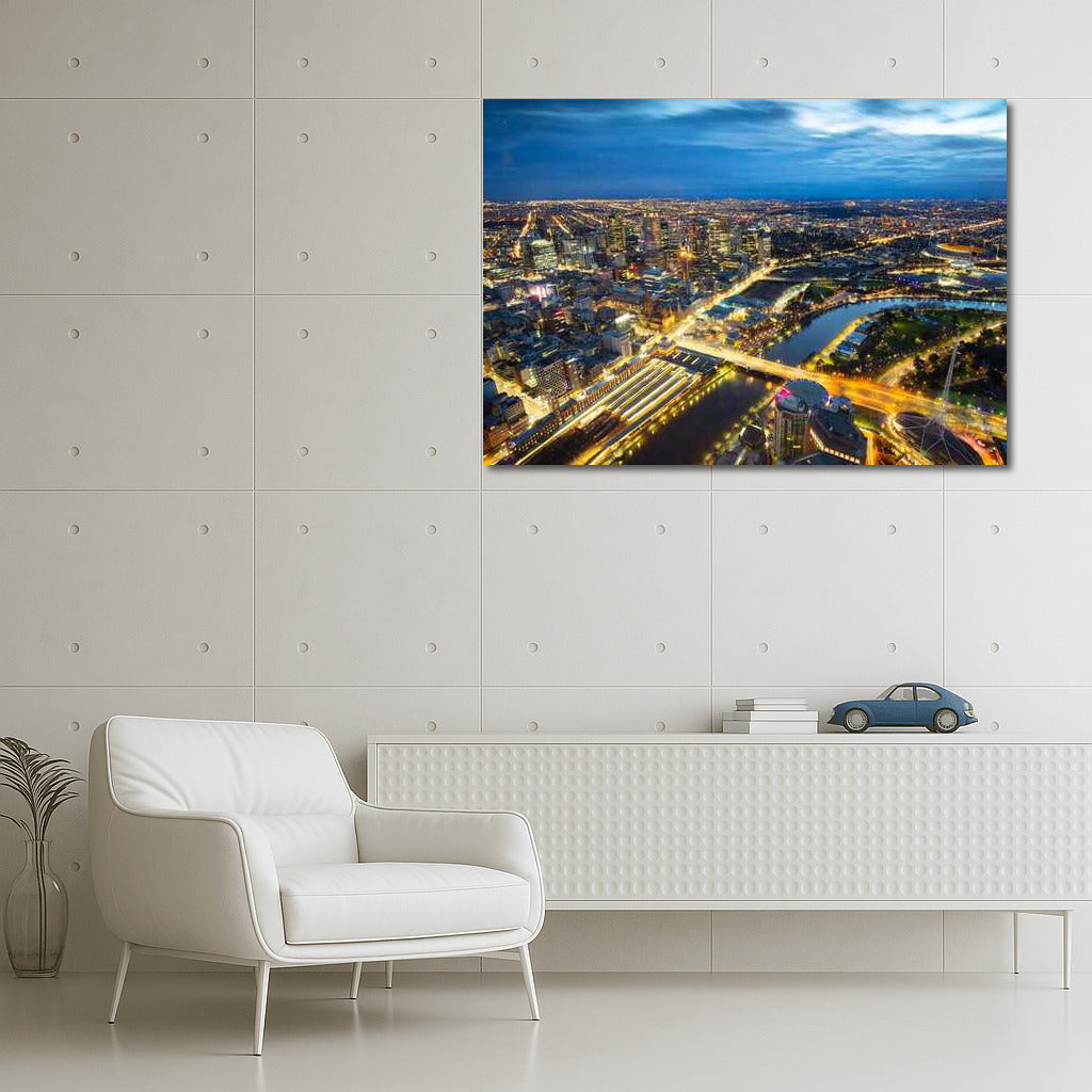 Melbourne Night Glow: Cityscapes Skylines Panorama