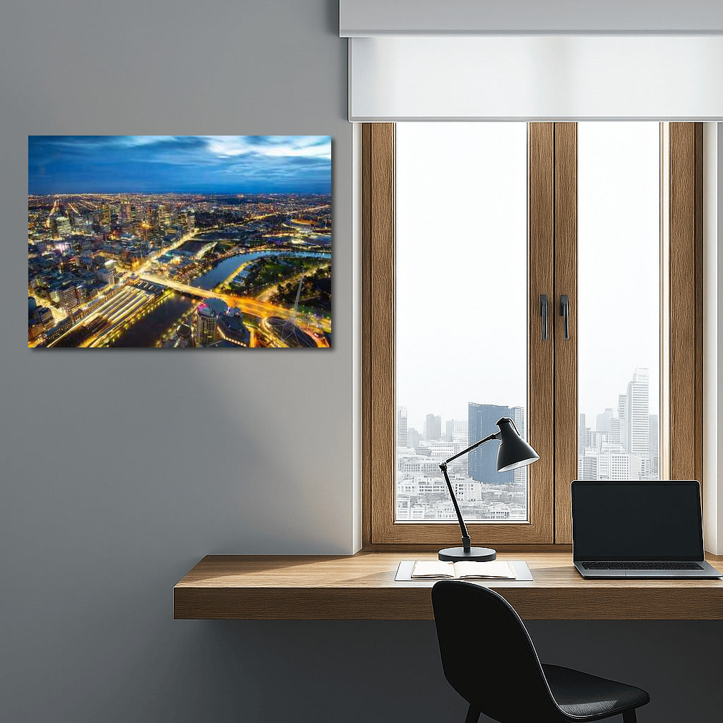 Melbourne Night Glow: Cityscapes Skylines Panorama
