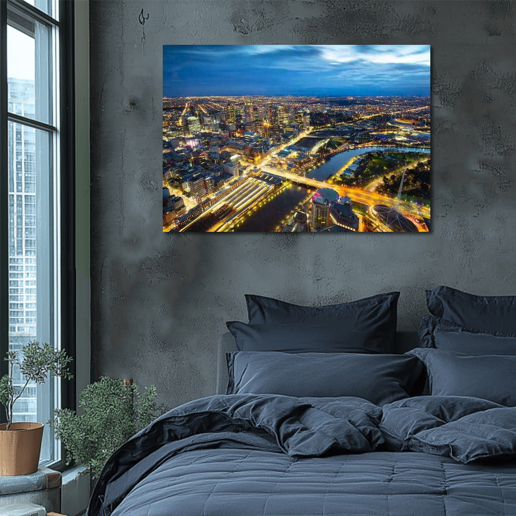 Melbourne Night Glow: Cityscapes Skylines Panorama
