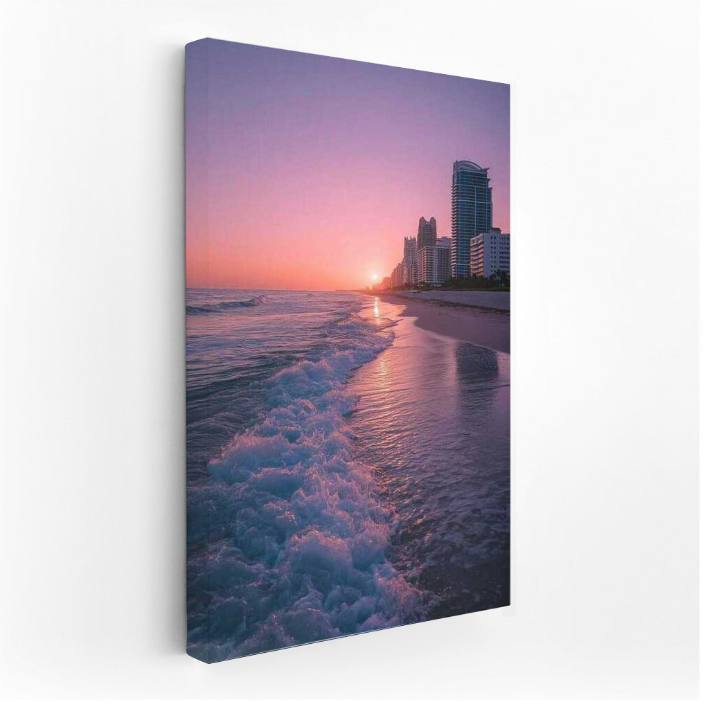 Miami Sunset Charm: Waves and Skyscrapers in Golden Light