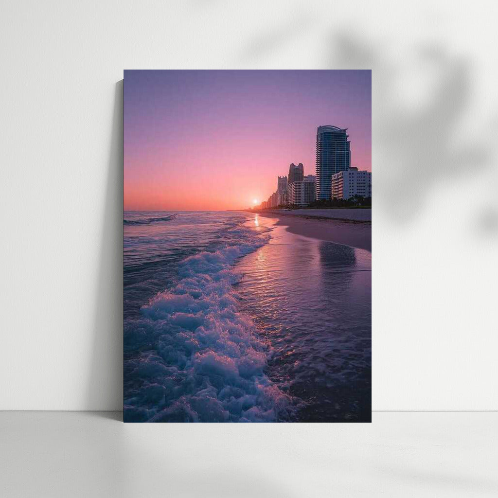 Miami Sunset Charm: Waves and Skyscrapers in Golden Light
