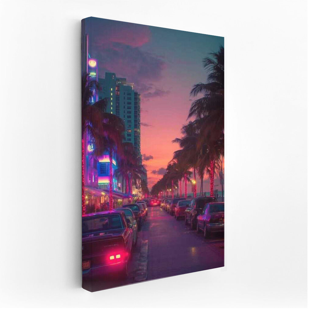 Miami Neon Sunset: Tropical Night at Cityscapes Skylines