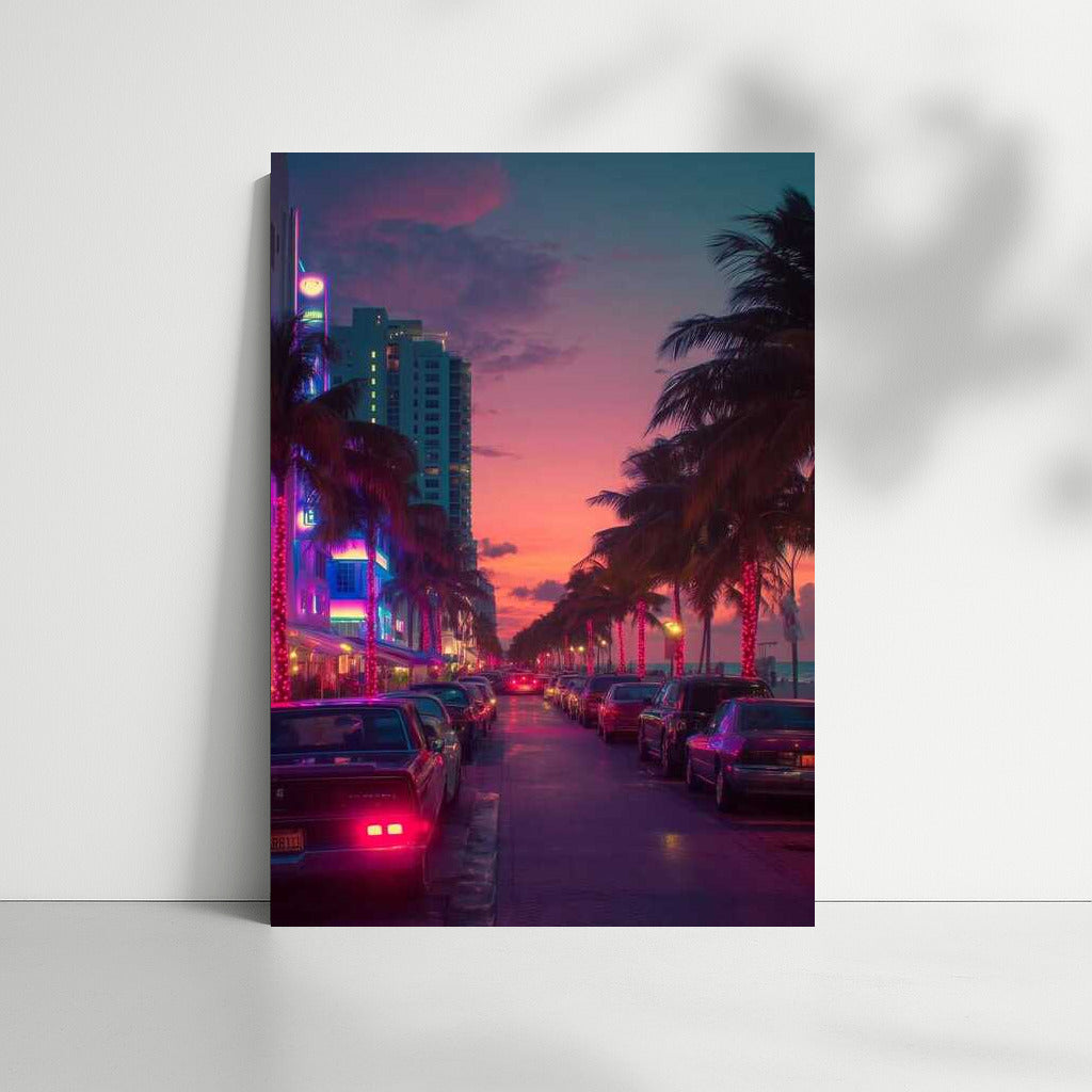 Miami Neon Sunset: Tropical Night at Cityscapes Skylines