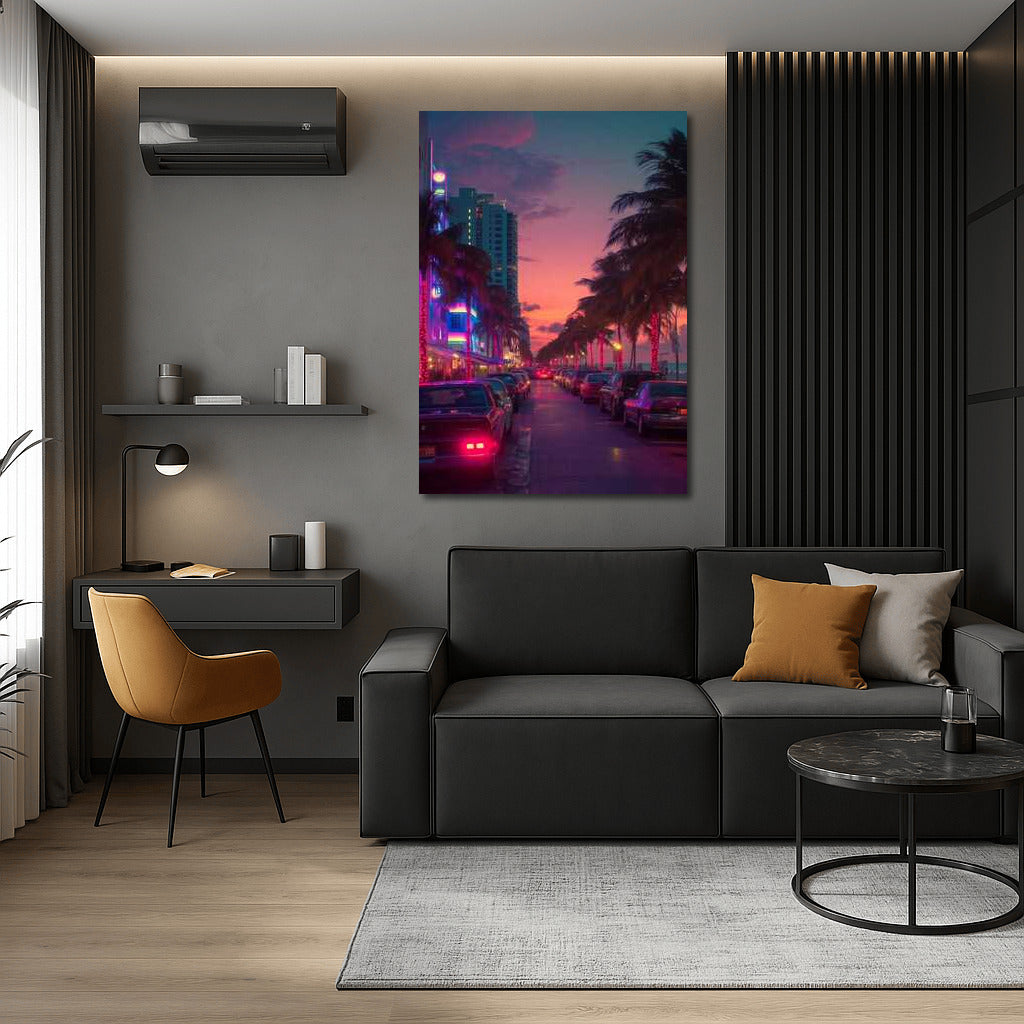 Miami Neon Sunset: Tropical Night at Cityscapes Skylines