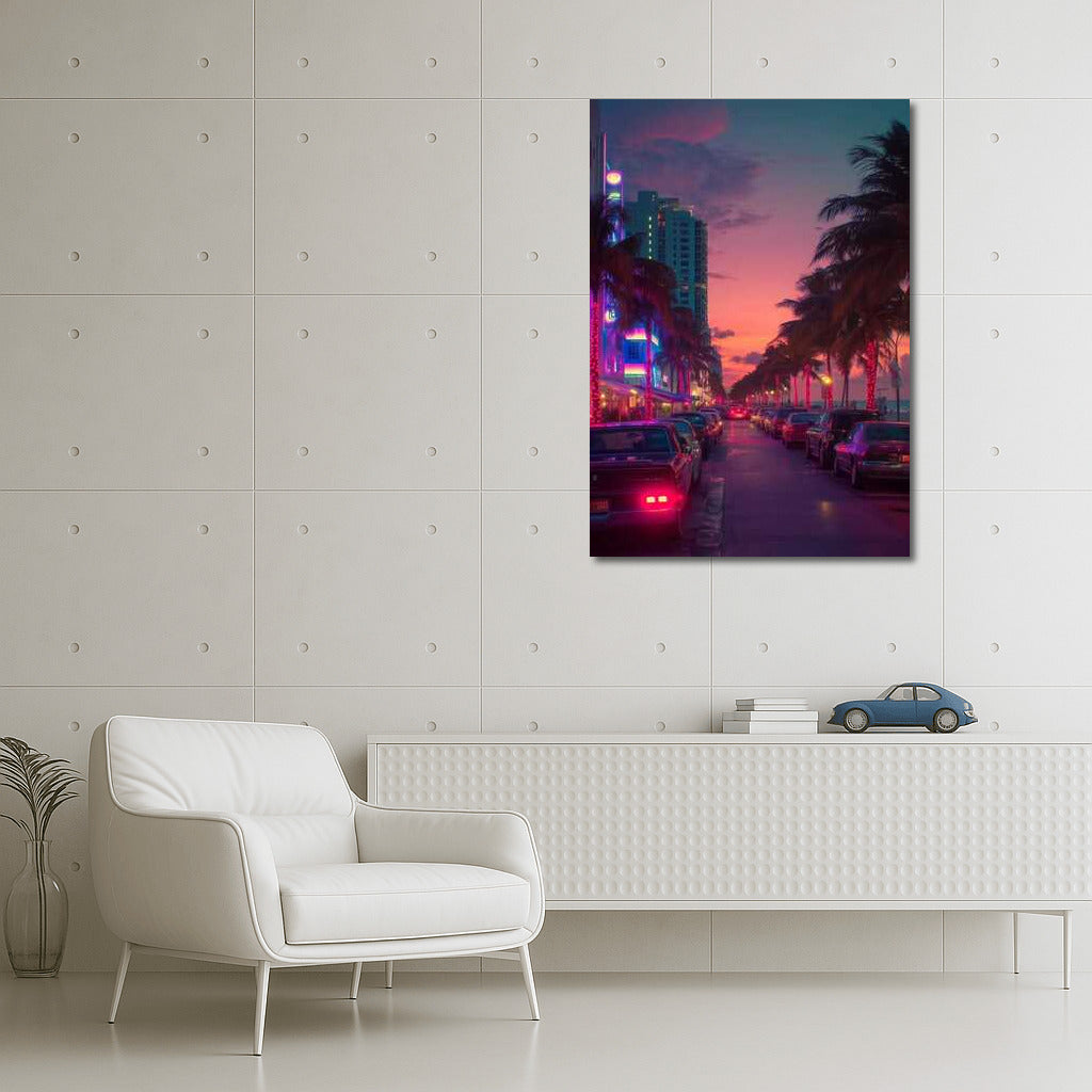 Miami Neon Sunset: Tropical Night at Cityscapes Skylines