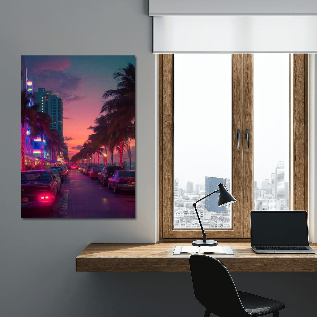 Miami Neon Sunset: Tropical Night at Cityscapes Skylines